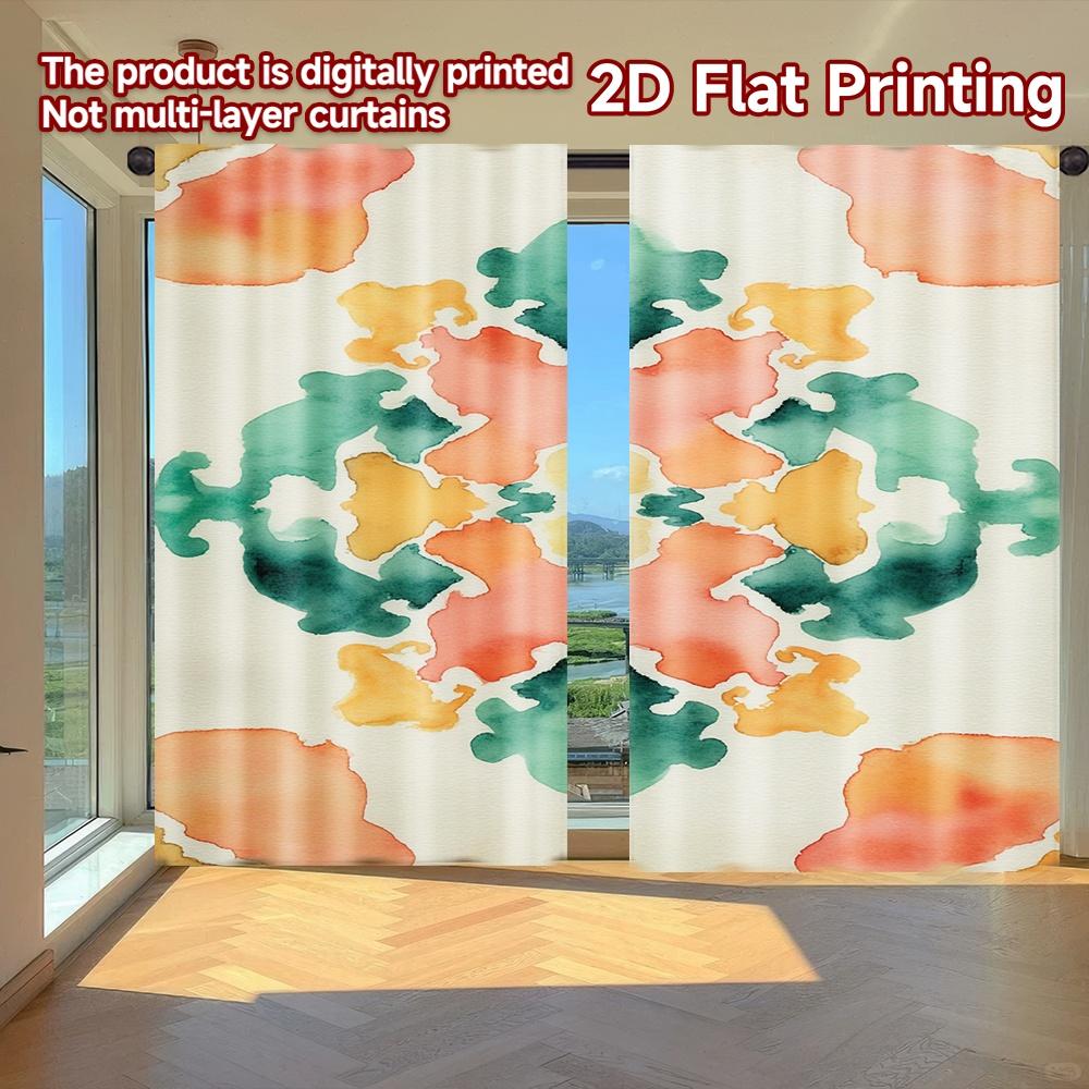

Set Of 2 Flat Printing Curtains Without Rod Floral Mandala Design Easter Holiday Digital Durable Curtain Polyester W100*H70(CM)-Rod Pocket&2PCS