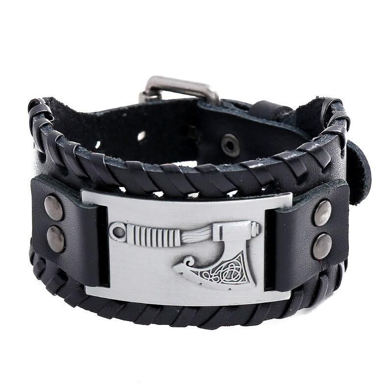 HNSP Wolf Rune Wrap Viking Leather Bracelet For Men Vintage Wide Bracelet Male  Accessory