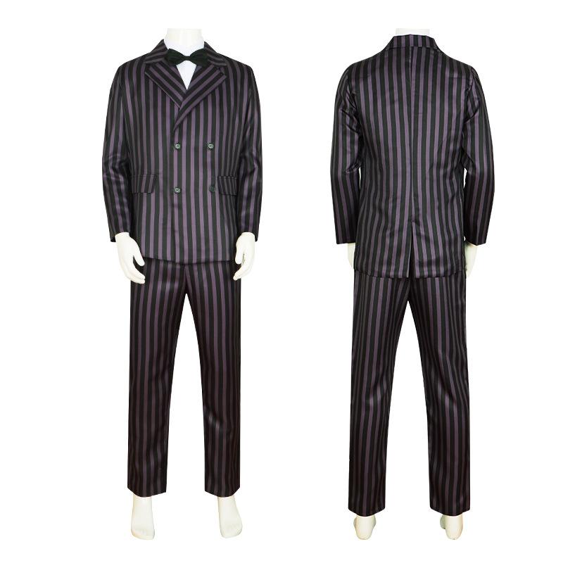 The Addams Family Wednesday & Gomez Cosplay Costume, Black Suit Halloween Outfit