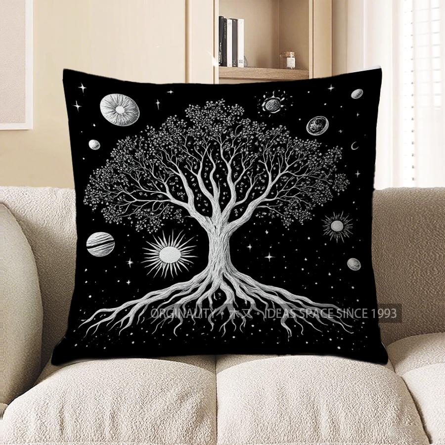 Home Decor Cosmic Tree And Celestial Bodies Pillow Cover Pattern Cushion Cover Suitable For Sofa Bedroom Car Pillow Cover