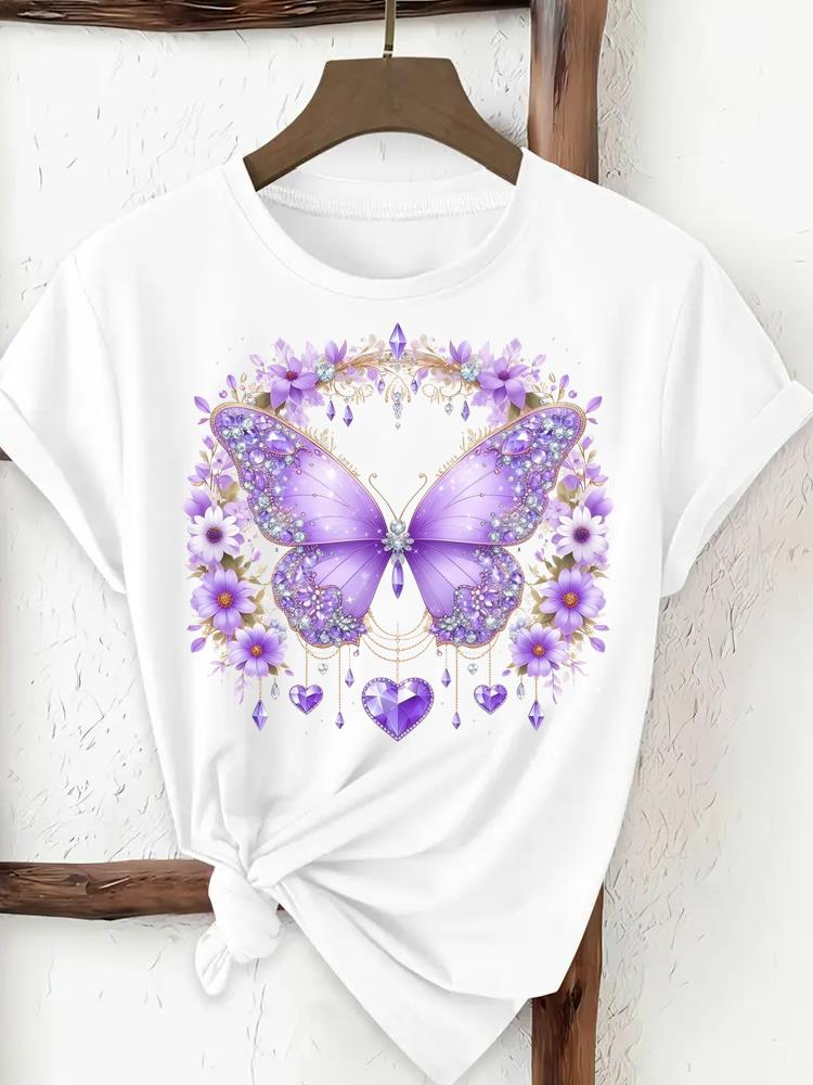 (Asian Size) trend lovely flower style Print Female Clothing T Shirt Woman Women Fashion Tee Top Short Sleeve Graphic T-shirts