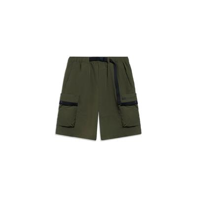 Sports Lifestyle Series Letter Print Loose Straight Shorts Men Bottoms Dark-Olive-Green AKST643-3