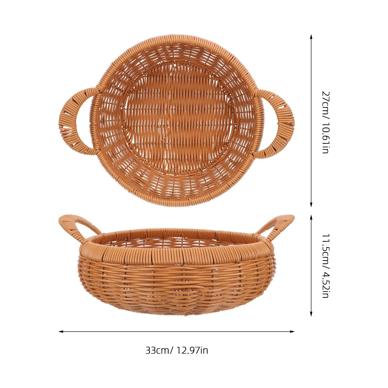Handwoven Bread Basket with Handle Rattan Serving Tray for Kitchen Imitation Rattan/Wicker Fruit Basket for Or Party Snack