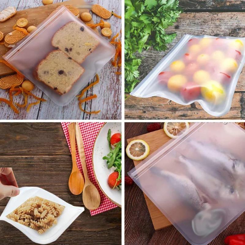 10Pcs Silicone Food Storage Bag Leakproof Reusable Stand Up Zip Shut Bag Cup Fresh Bag Food Storage Bag Fresh Wrap Silicone Bag