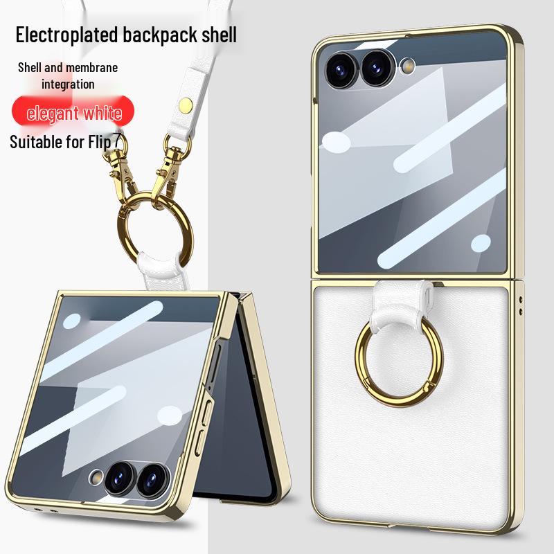 Etui PU ze Skóry dla Galaxy Z Flip7 z Galwanizowanym Pierścieniem i Sznurkiem - Ochronne Etui w Stylu Zapachowym