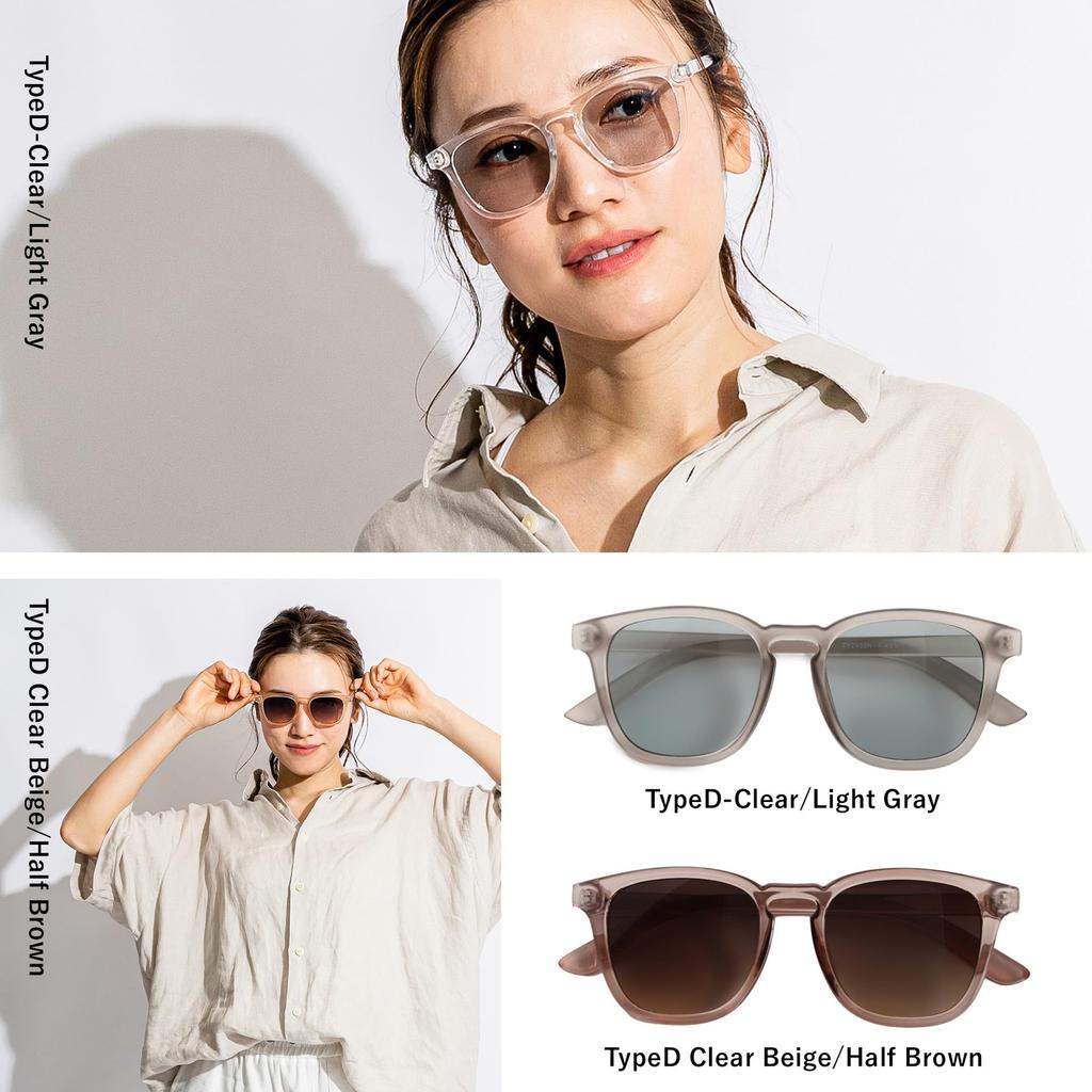 [Puente] Sunglasses for Men and Women - Stylish, Clear Gray, Gray, Clear, Transparent, Clear Frame, Mid-Gray, Square, Flat, Oversized, Suitable for