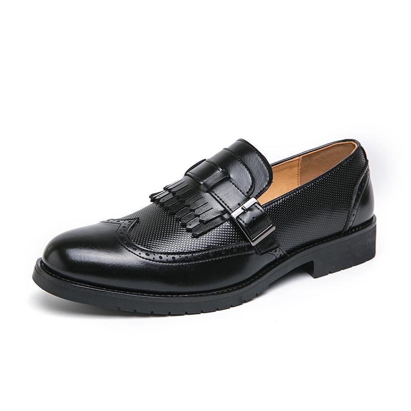 FashionBlack Thick Soled Slip On Oxford Shoes Round Head Platform Leather Shoes Brand Luxury Men Casual Designer Wedding Dress Shoes