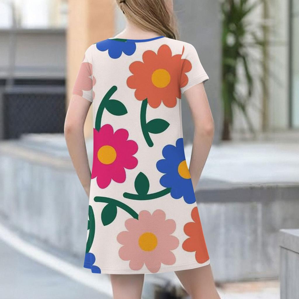 Children's Summer Short-sleeved Casual Fashion Round Neck Dress