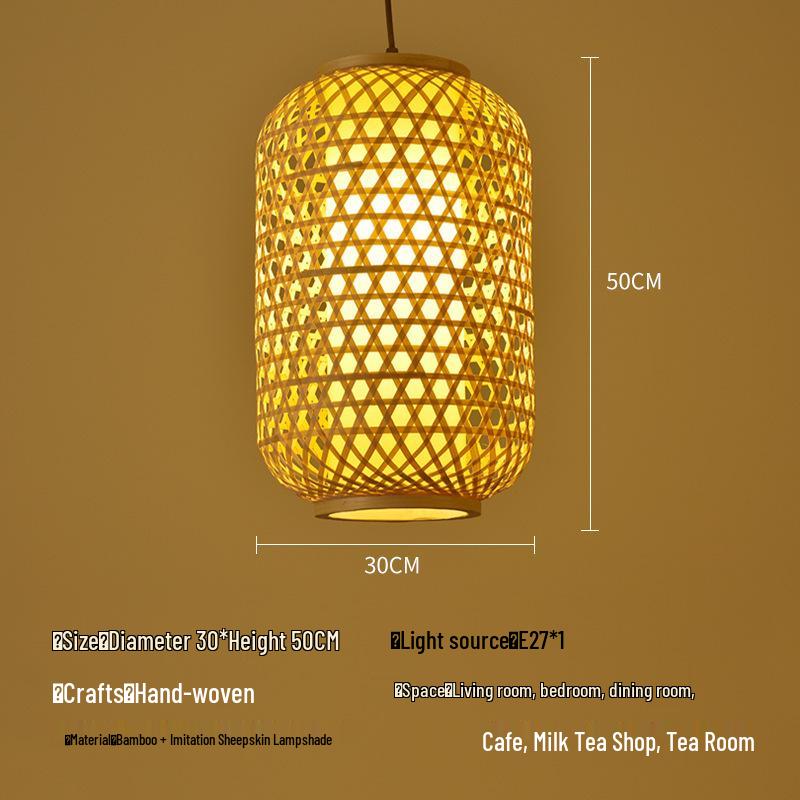 Zen Bamboo Pendant Lamp: Rattan Woven Japanese Tea Room Light