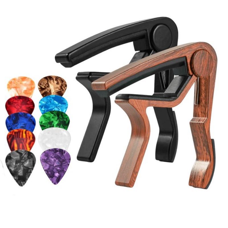 Black Wood Grain Capo, Guitar Tuner & Pick Set - Acoustic Guitar Accessories чёрный