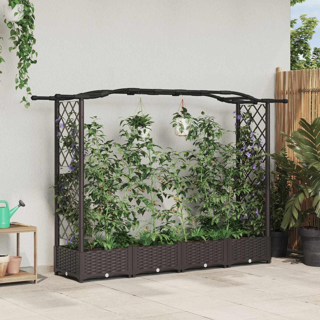 Elevated Planter with Trellis and Hanging Roof Brown 207 x 40 x 126 cm PP