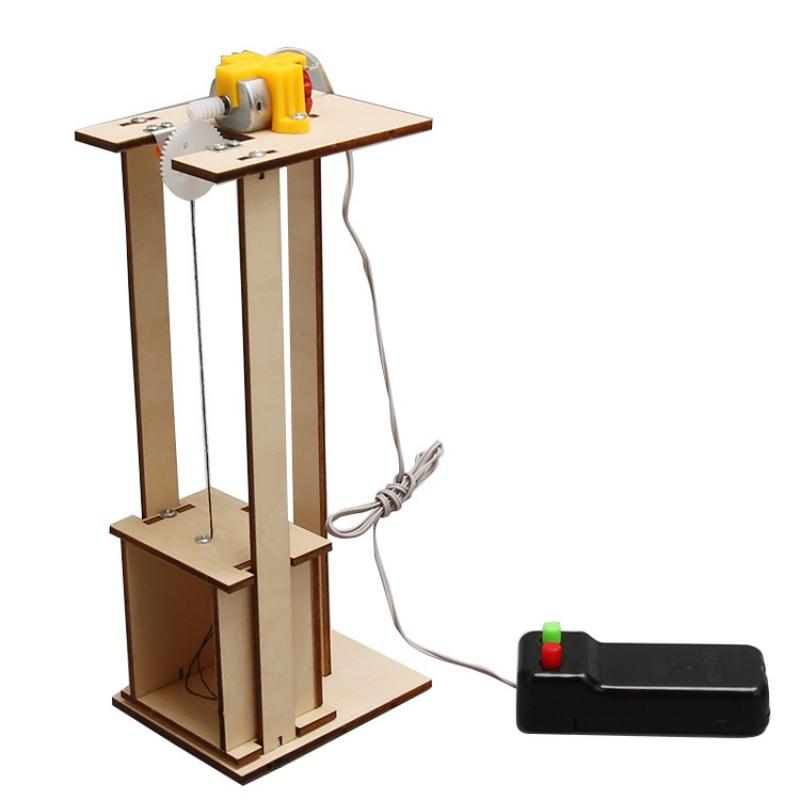DIY Holz Handwerk Wissenschaftsexperiment Aufzug Hebezeug Spielzeug Wissenschaftliches Experiment Spielzeug Montage Puzzle Lehrmittel