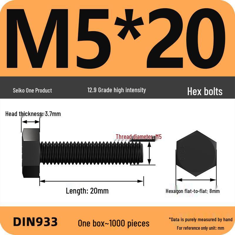 High Strength Class 12.9 Hex Bolt Set: M4-M16 Sizes