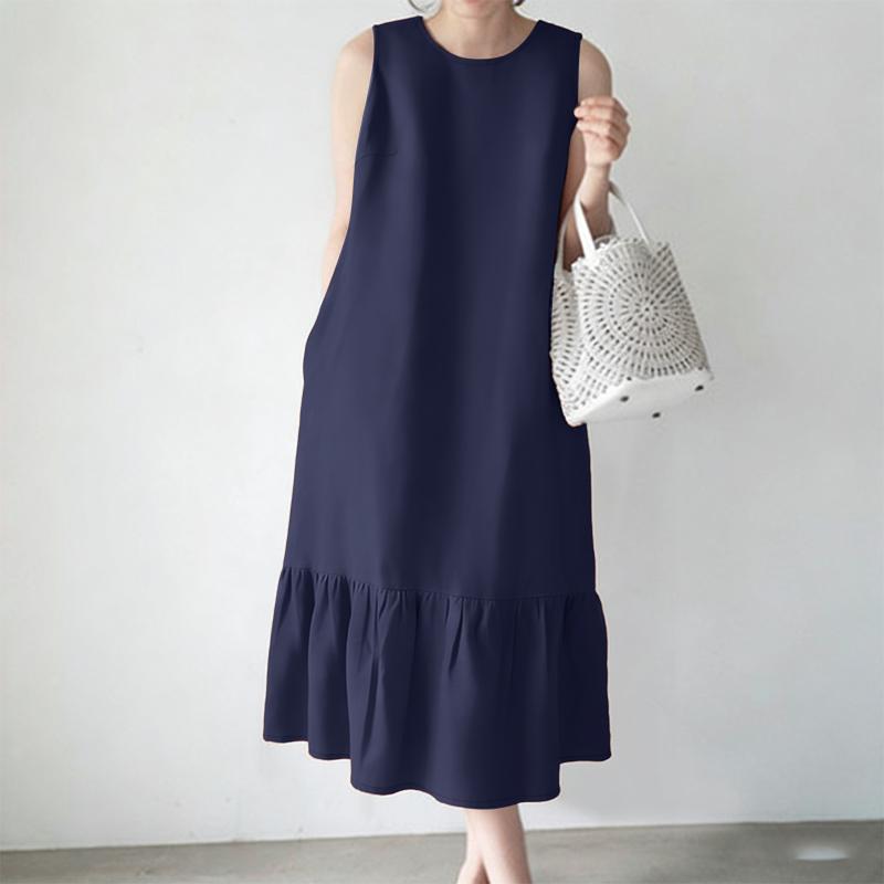 ZANZEA Women Casual Round Neck Summer Sleeveless Dress