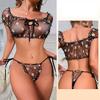 Summer Sexy Mesh Transparent Wrapped Chest Short Underwear Underwear with Flower Print One Shoulder Strap Sexy Underwear Set