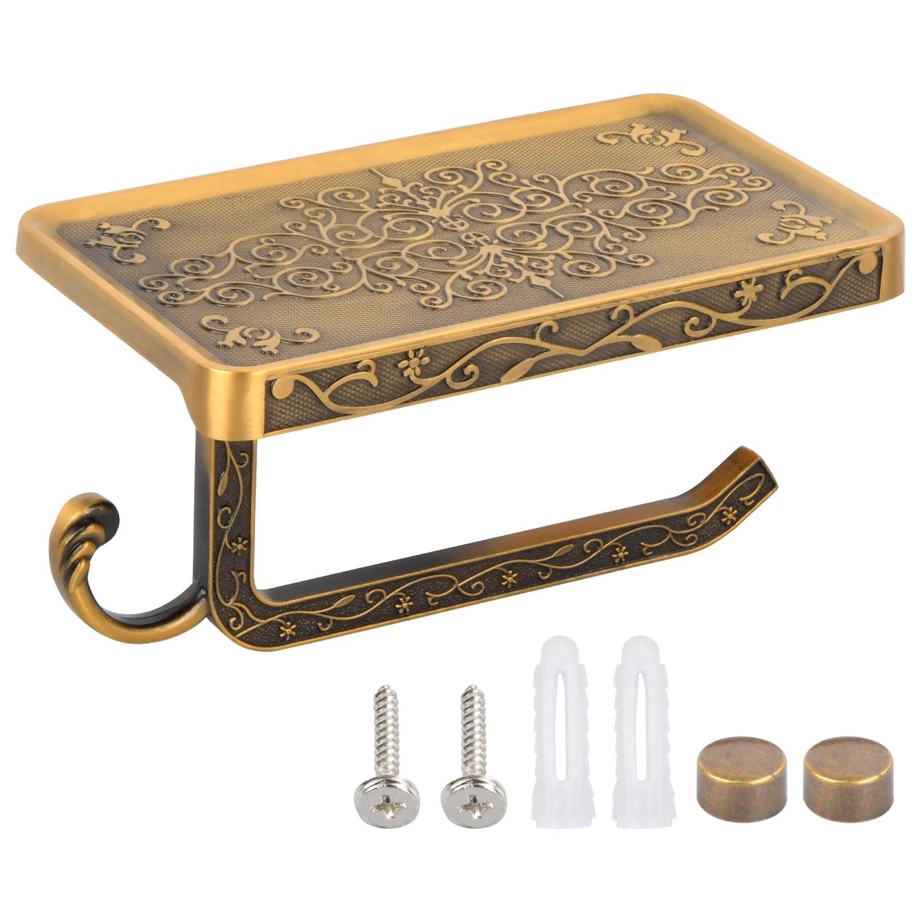 Vintage-Inspired Carved Toilet Paper Holder - Wall-Mounted, Space Aluminum Roll Dispenser for Bathroom, Kitchen