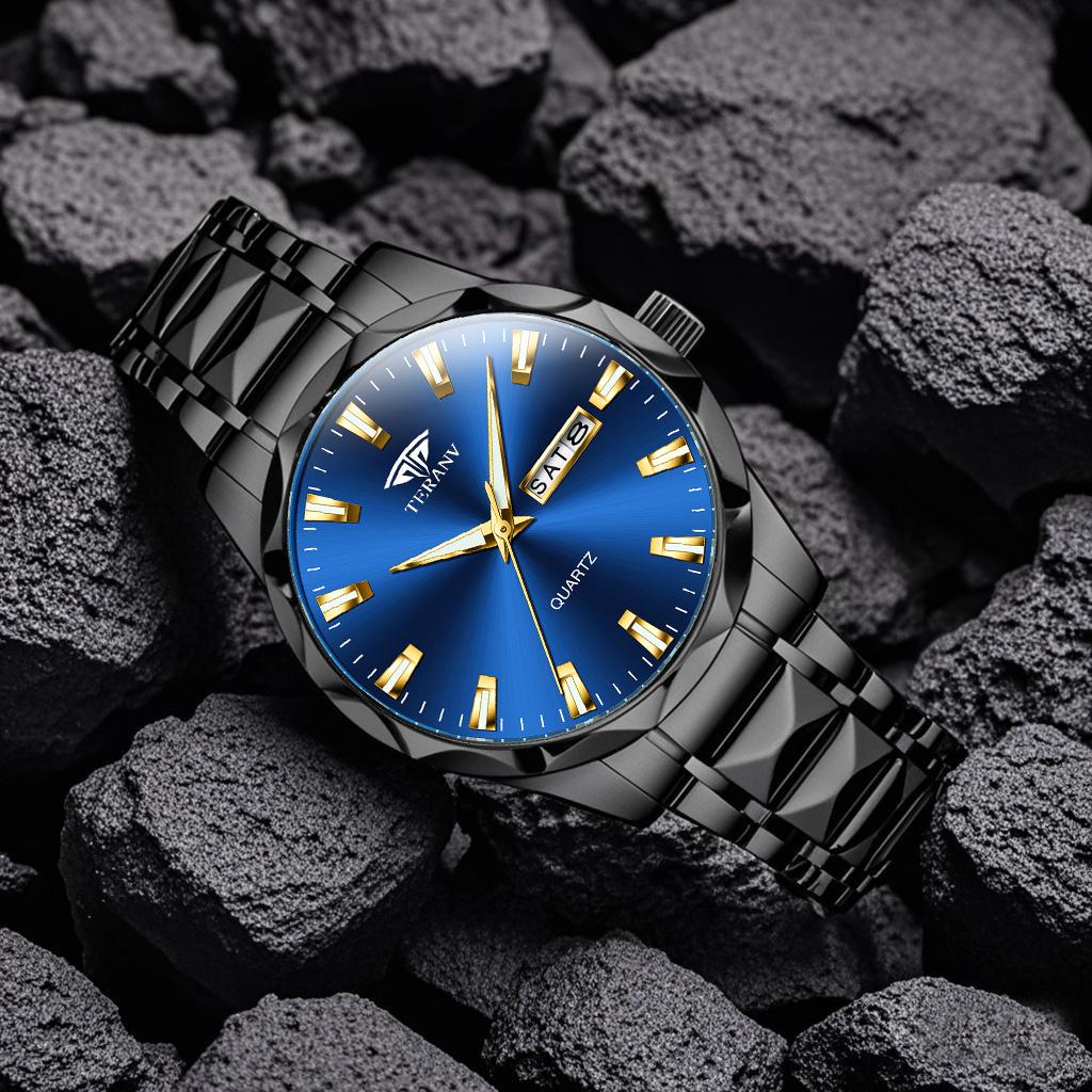 Men's Luminous Double Calendar Quartz Watch with Steel Strap – Hot-Selling
