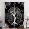 Graphic Sun Moon Starry Sky Printed Curtains, Rod Pocket Curtains Living Room Kitchen Office Decoration Curtains Home Decoration