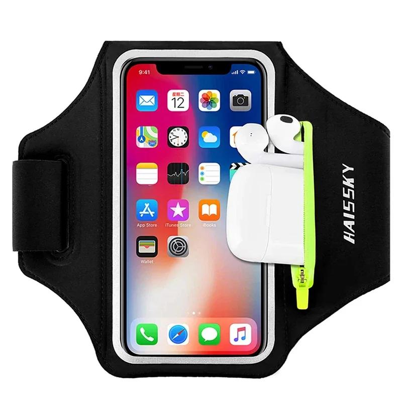 HAISSKY Hardloop Sport Armbanden Voor iPhone 16 15 14 13 12 Pro Max 14 Plus Samsung S24 Ultra Rits Armtas Hoes Voor AirPods Pro 3