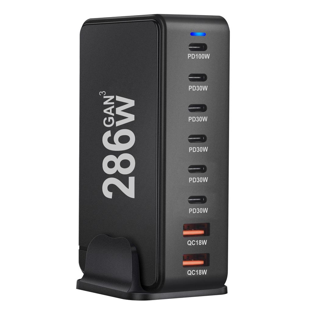 286W GaN Desktop PD Charger: 6 USB-C/2 USB-A Ports, Multifunctional Adapter