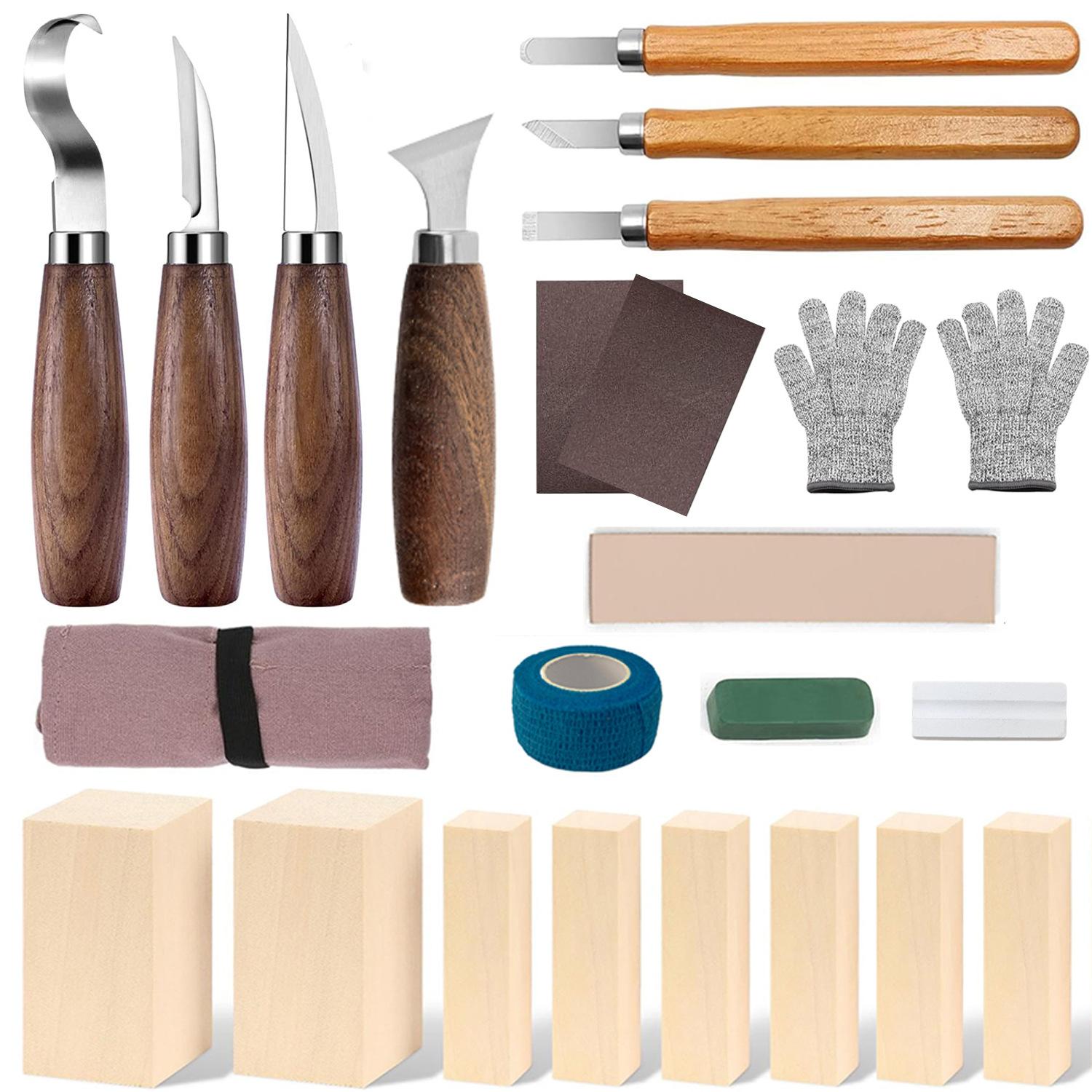 Wood Whittling Kit With Basswood Wood Blocks Gifts Set For Beginners,Wood Carving Kit Includes Wood Carving Knife&Blocks&Gloves