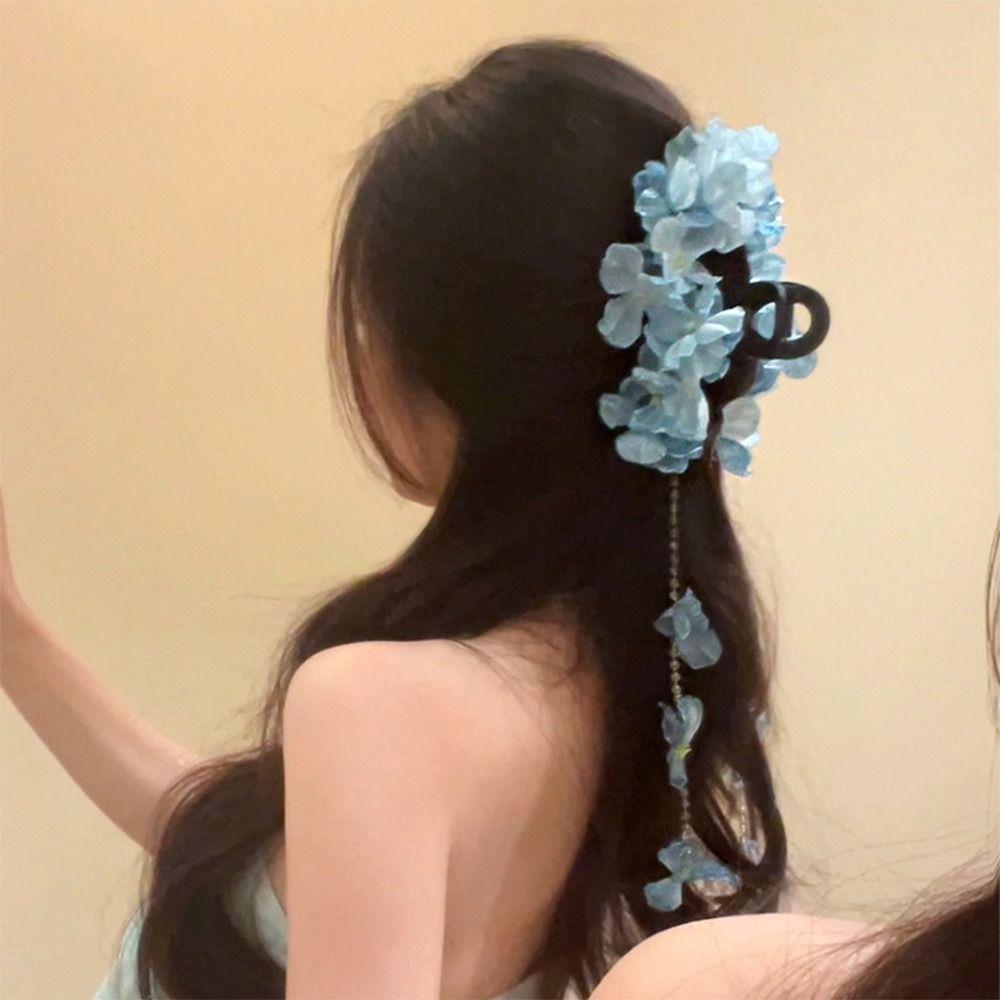 Ponytail Clip Hydrangea Flower Tassel Hair Clip Chinese Style Flower Tassel Hair Clip