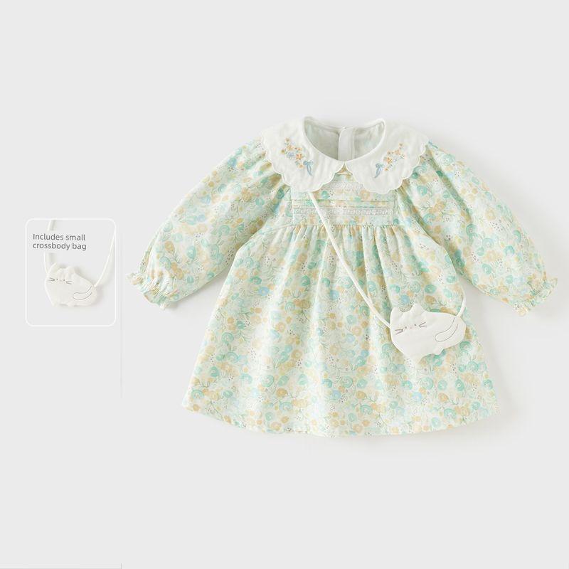 

David Bella Kidsren s Woven Dress 2026 Spring New Baby Girl Casual Long-Sleeved Printed Floral Skirt Poppy Print [Ready Stock] 100