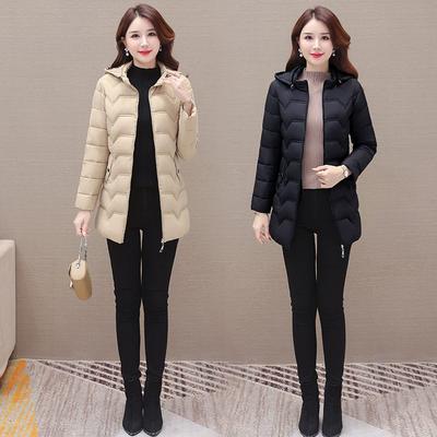 Autumn and Winter Mid-length Women's Hooded Women's Lightweight Down Padded Jacket, Large Size Slim Slimming Padded Jacket, Padded Jacket