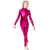 Mädchen Glänzend Metallic Mock Neck Unitard Reißverschluss Hinten Einteiler Langarm Body Kostüm Kinder Wetlook