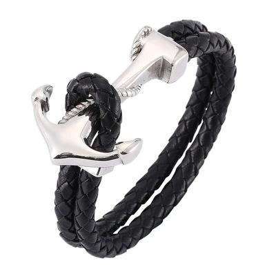 Joyería para Hombre Pulsera Ancla Cadena de Cuerda Trenzada Negra Pulsera de Cuero Brazaletes Para Mujeres Regalos de Joyería
