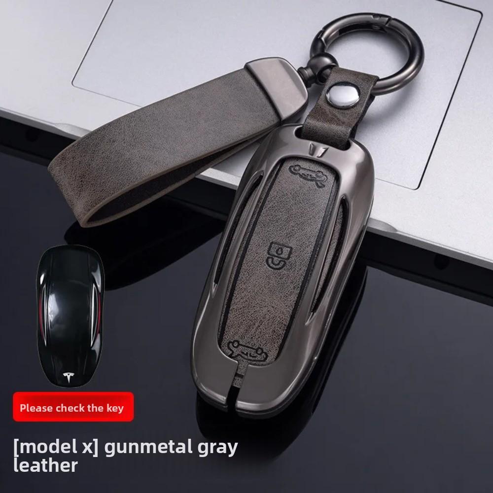 Car Zinc Alloy Leather Key Case Cover Holder for Tesla Model 3 Model S Model Y Model X Protector Keychain Interior Accessories