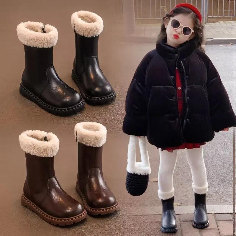 Girls' wool boots winter children's breathable lining boots anti slip side zipper able retro snow shoes girls' boots
