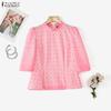 Women Casual Stand Collar Loose Half Sleeve Print Blouse