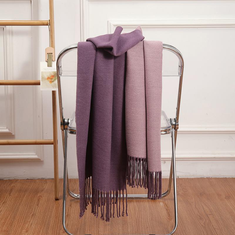 Double-sided Two-color Scarf for Women Autumn and Winter High End New Wool Scarf Shawl Imitation Cashmere Scarf