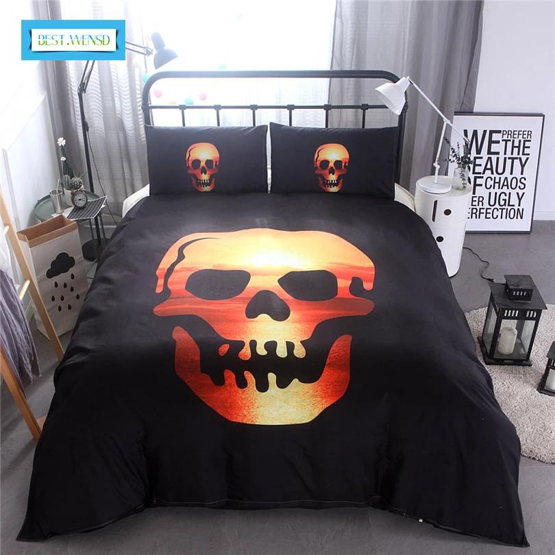Comforter 100% Polyester S 3Pcs Halloween Gift Bones Bedding Set Black Horror Mischief Halloween Skull Bed Comforter