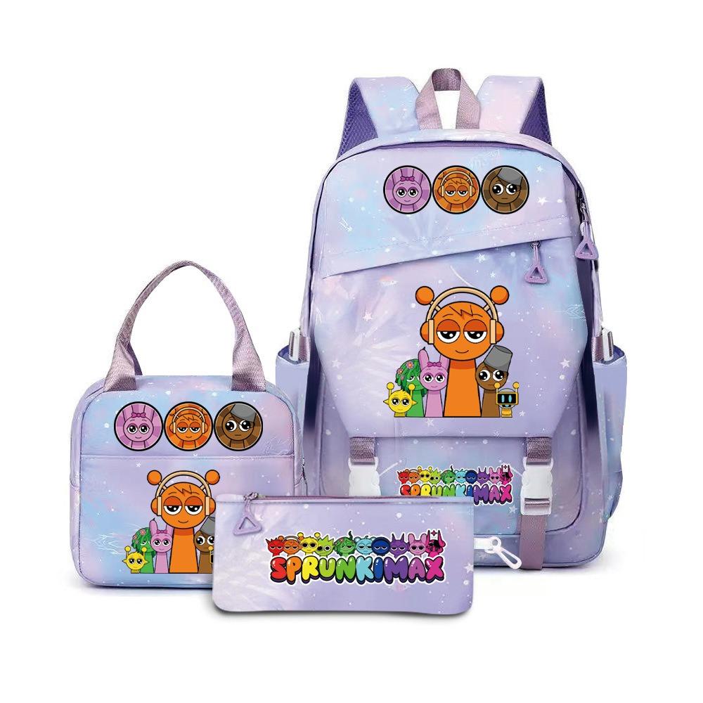 SprunkiPlush Rhythm Box School Bag Student Large Capacity Storage Backpack Backpack Three-piece Set L