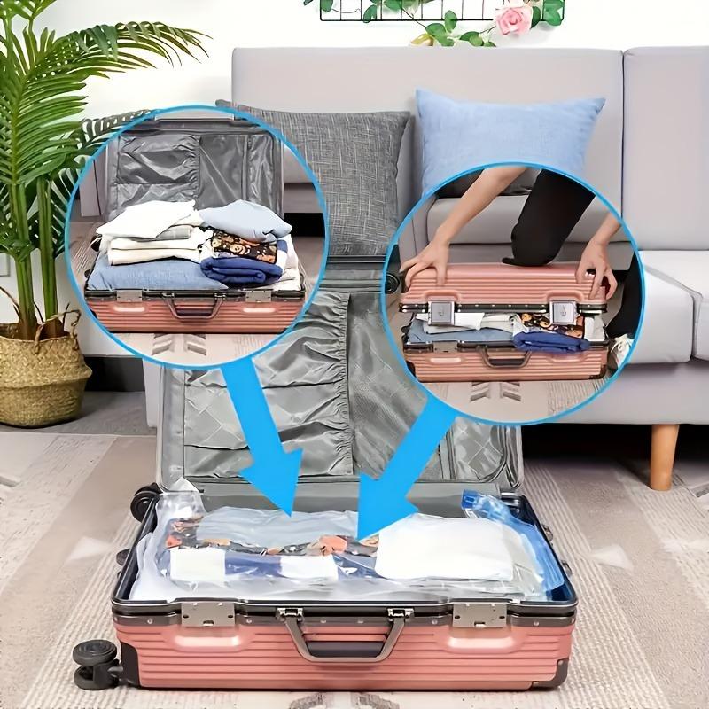 6pcs Space-Saving Vacuum Storage Bags with 1pc Hand Pump, Airtight Compression Seal for Clothes, Bedding, Durable Plastic Multi-Purpose Home Organize