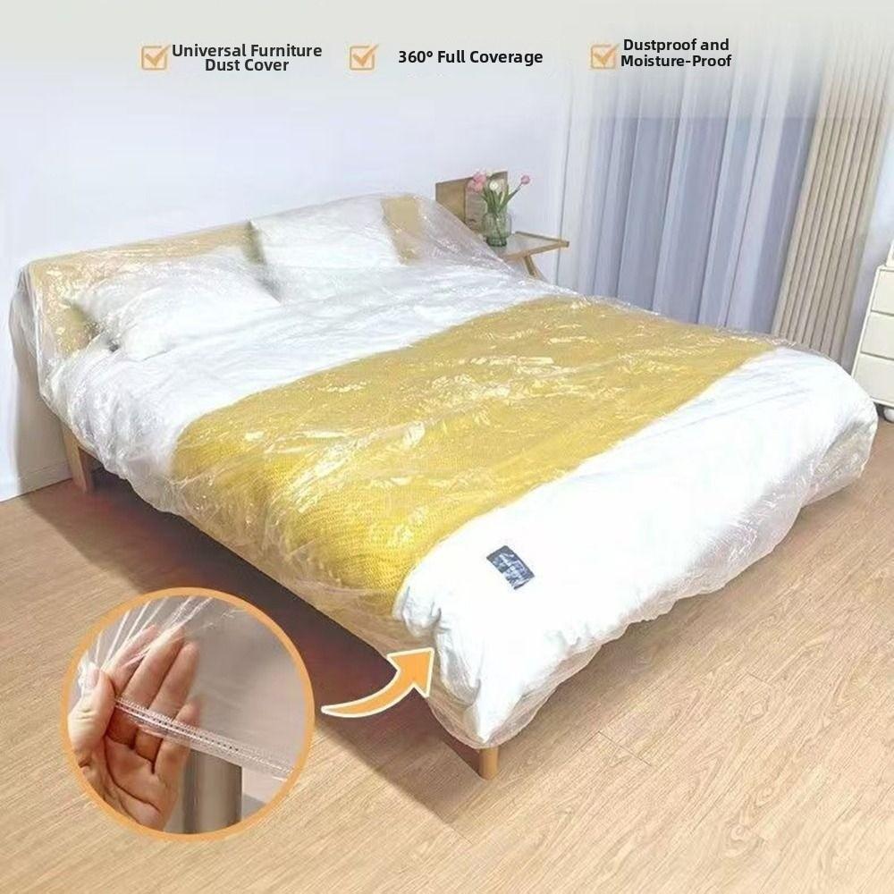 3Pcs Transparent Disposable Bed Dust Cover Waterproof Elastic Edges Furniture Protection Thick Plastic Easy Application
