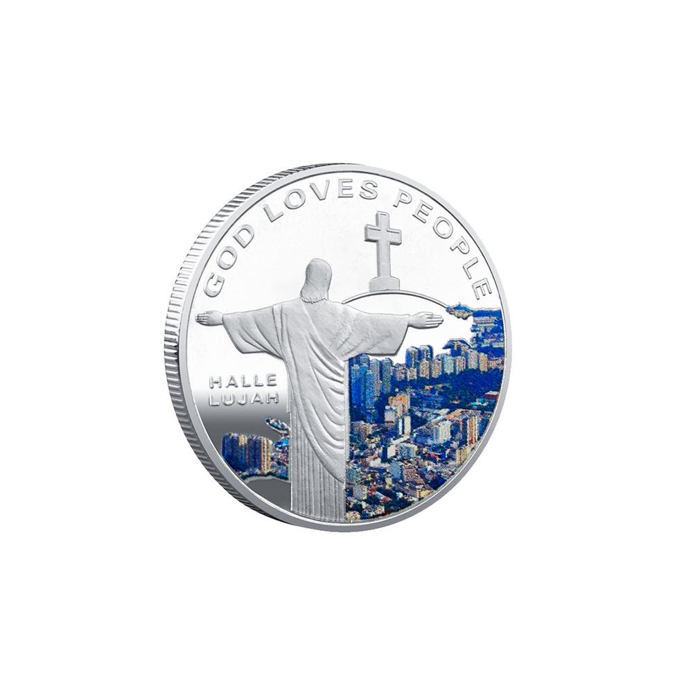 Commemorative Coin Metal Jesus Christ Coin Christmas Blessing Jesus Colour Printed Metal Commemorative Coin Coin Coin Collection