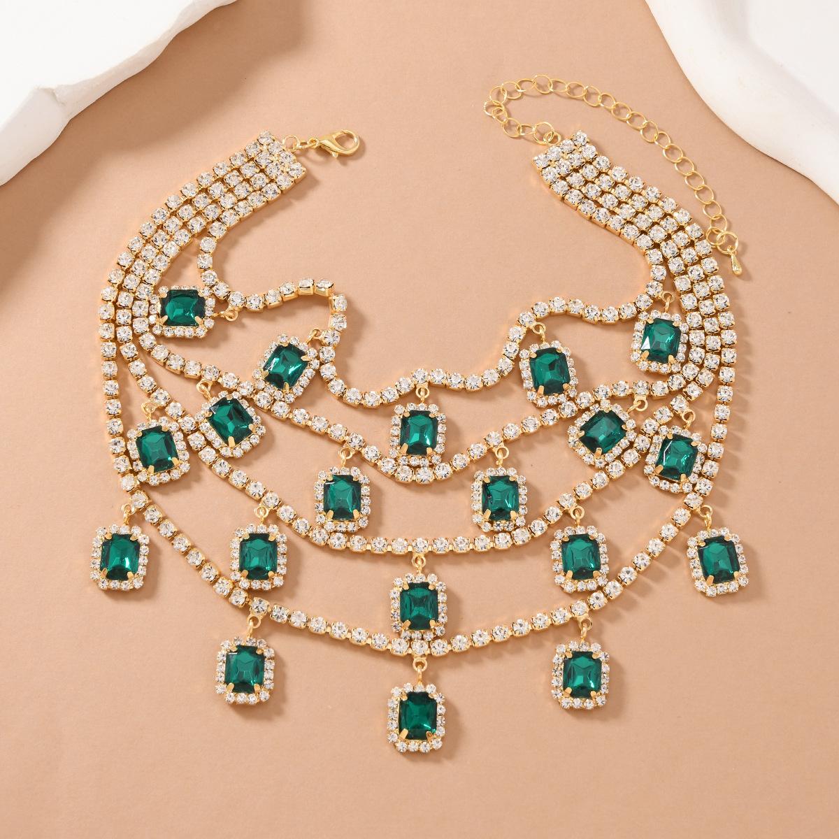 Французский винтажный многослойный кулон-ожерелье с изумрудными кристаллами, высококачественные аксессуары для вечернего платья, многослойный чокер