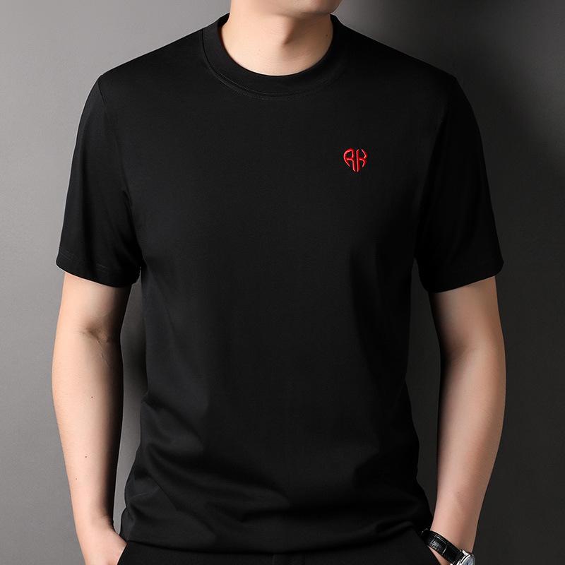 Summer New Men's Mulberry Silk Round Neck Casual Short-sleeved Loose T-shirt Men's Breathable Large Size Half-sleeved Men's Simple