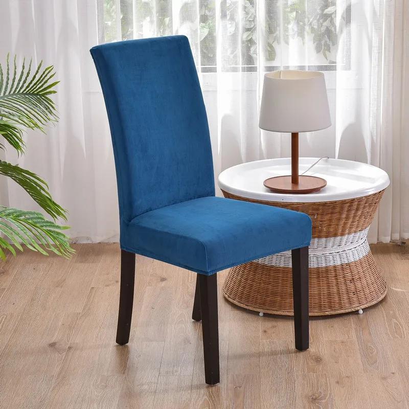 Soft Velvet Dining Chair Cover Universal Long Back Chair Slipcovers Elastic Seat Protector Case for Dining Room Home Decor