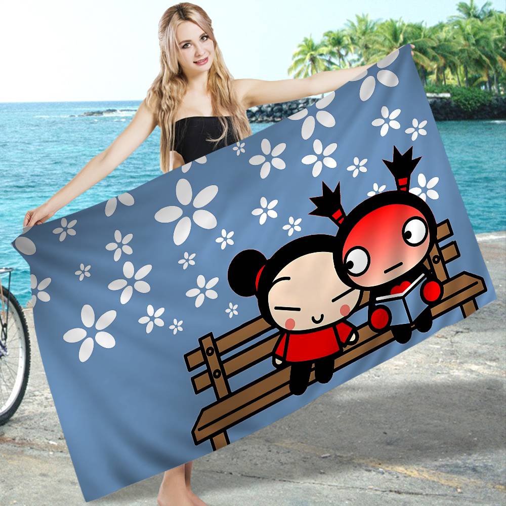 Animation Series P-Pucca Microfiber Printed Beach Towel Mountain Climbing Yoga Beach Swimming Running Absorbent Soft Towel