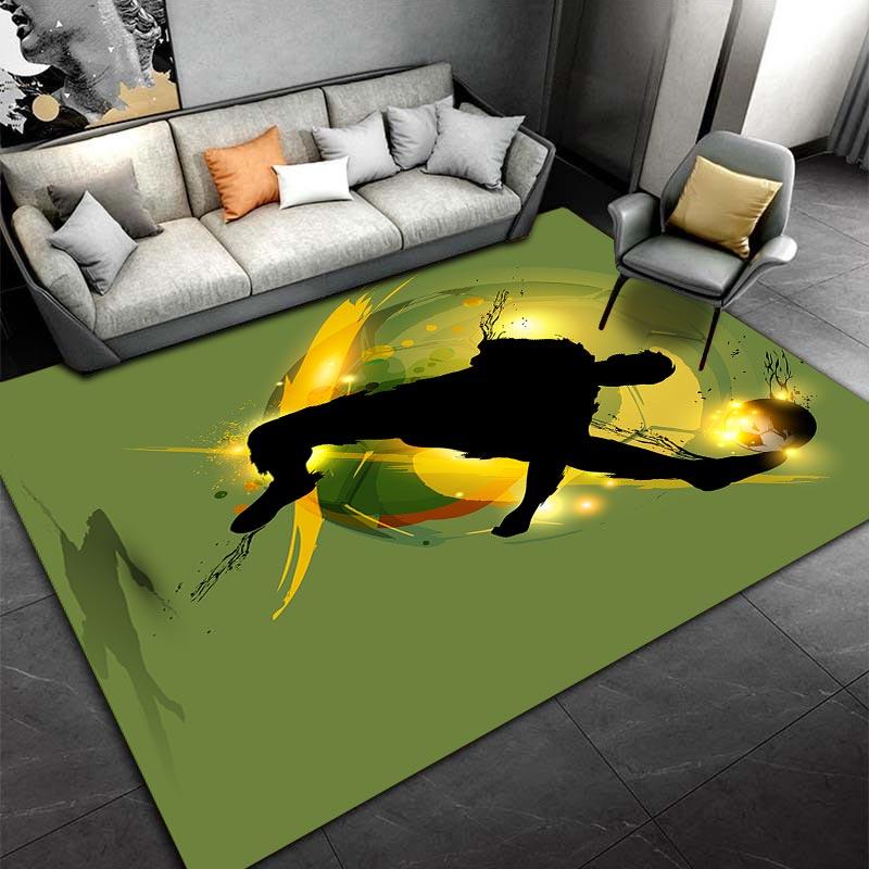 "Green Soccer Carpet with Silhouette Kick and Abstract Yellow Design" Suitable for Use As an Anti-slip for Living Room Bedroom Sofas