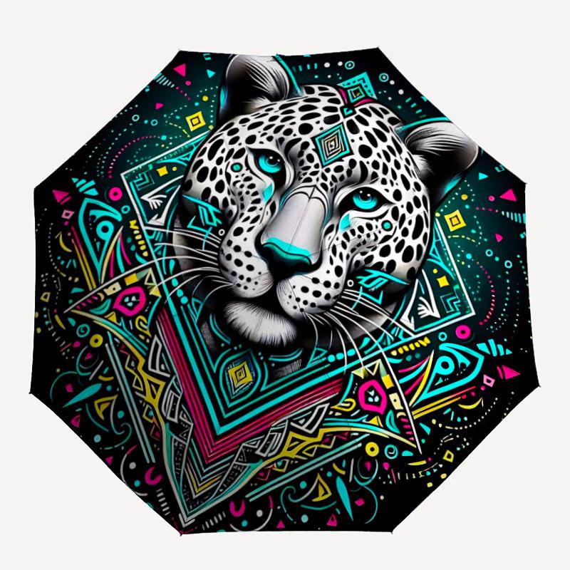 1pc Leopard Print Automatic Opening/closing Umbrella, Reinforced 8-Rib Construction, Compact Travel Umbrella Yy250808188