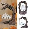 Detailed Ghost Sculpture for Office On Tree Swing Halloween Decor, Resin Spooky Figurine with Vintage Handmade Statue Base, Festive Party Tabletop