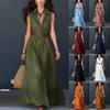 Robe chemise sans manches à col avec ceinture à la taille Longue Robe maxi décontractée pour femme Design à boutons sur le devant Coupe ample Style estival