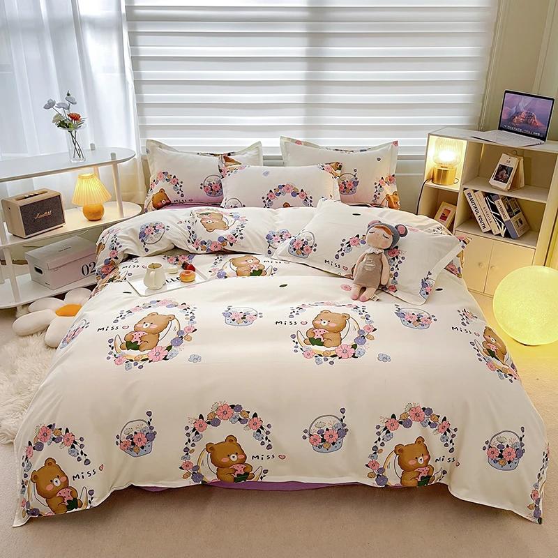 Blue Love Duvet Cover Set Heart Shaped Cute Rabbit Print Bedding Sets For Women Girls Teens Bed Set Flat Sheet Reversible Covers