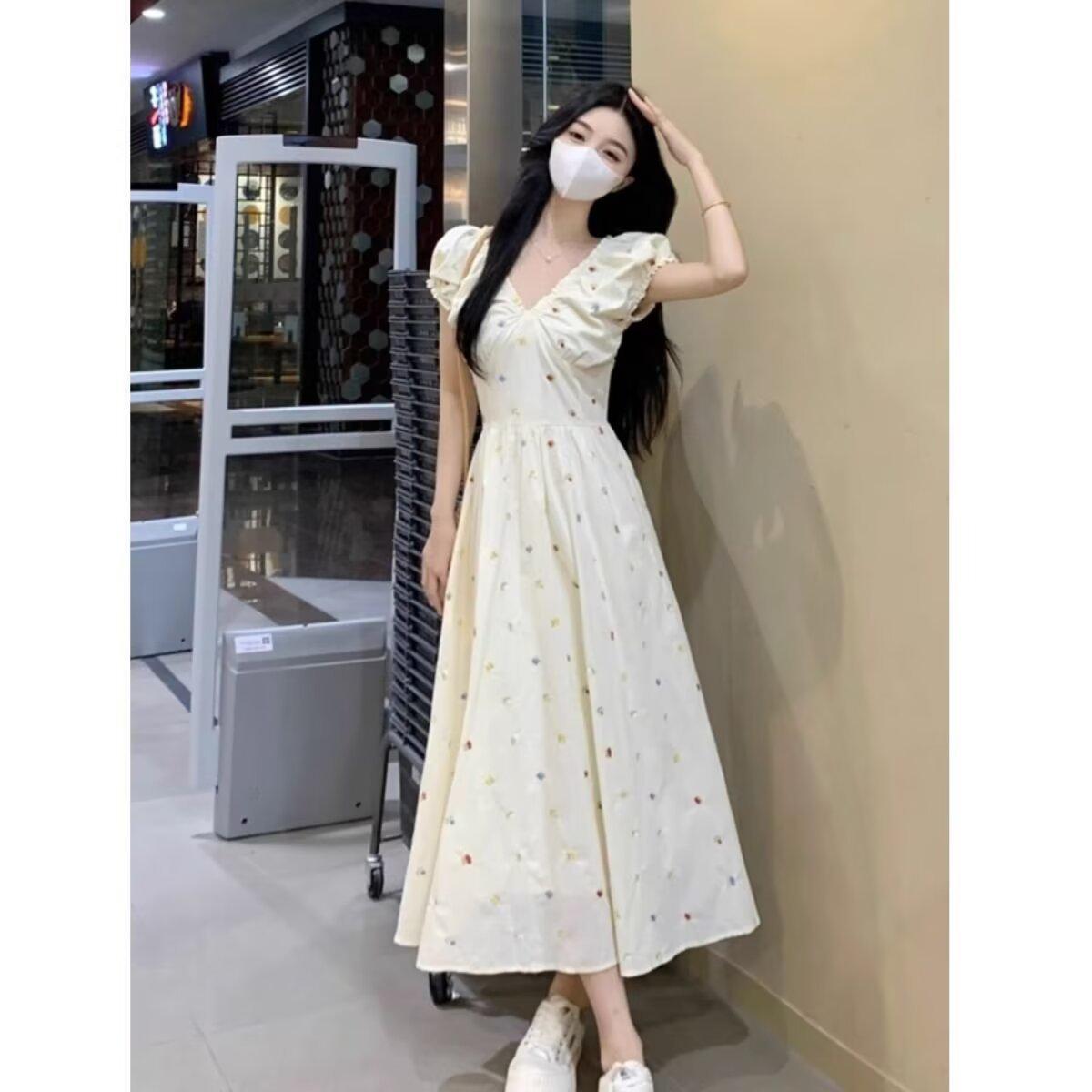 French Embroidered Floral Cinched-Waist Fairy Dress - Spring/Summer 2026 Collection XL абрикосовый