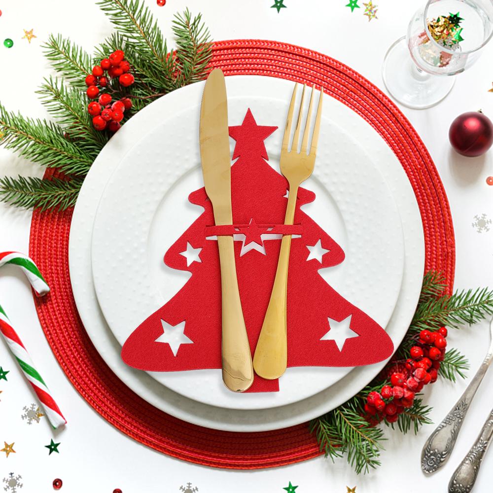 8/1Pcs Christmas Cutlery Holder Knife Fork Covers Snowflake Xmas Tree Pocket Cutlery Bag New Year Party Dinner Table Decorations